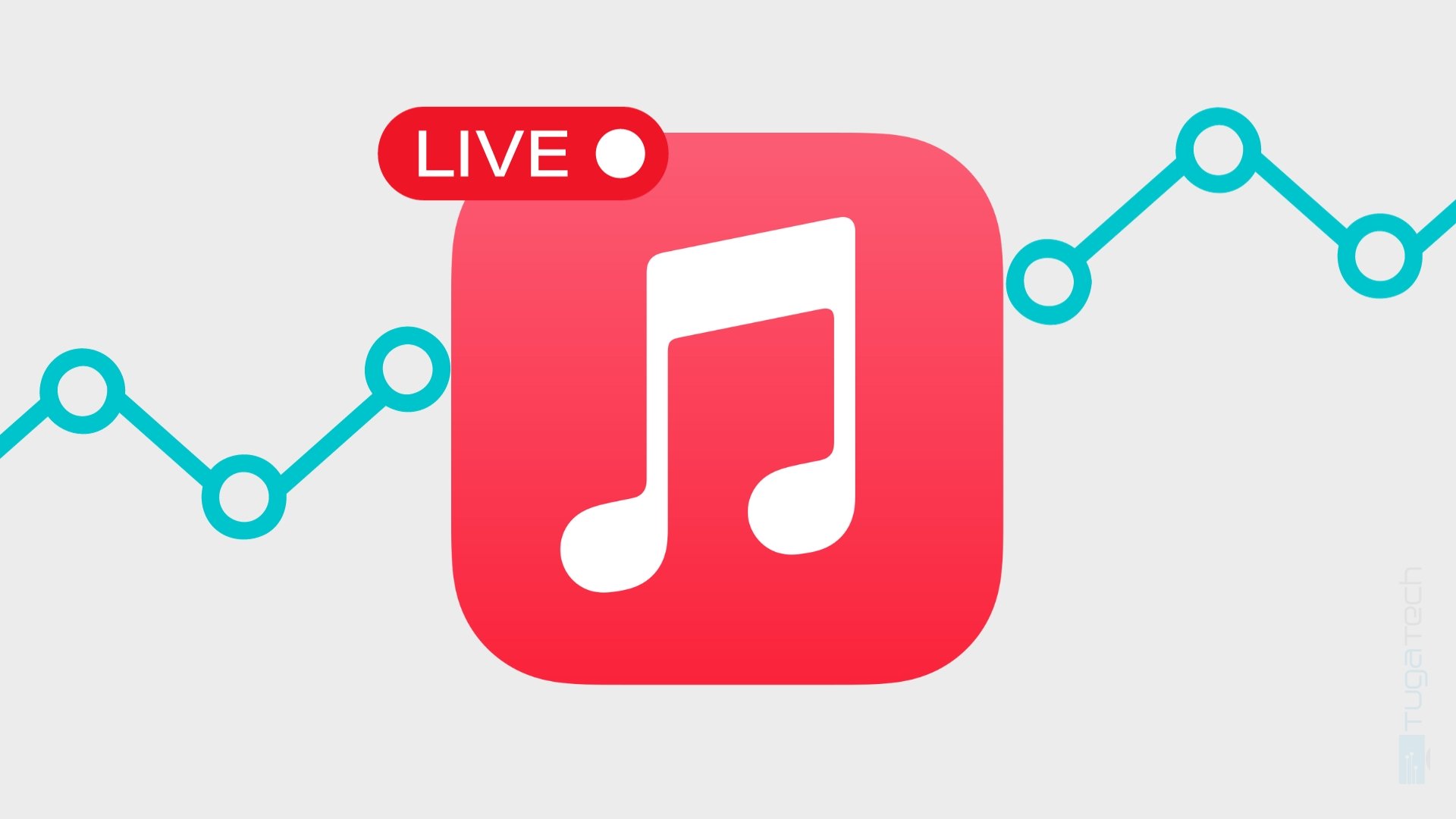 Apple Music logo com imagem de gráfico live em fundo