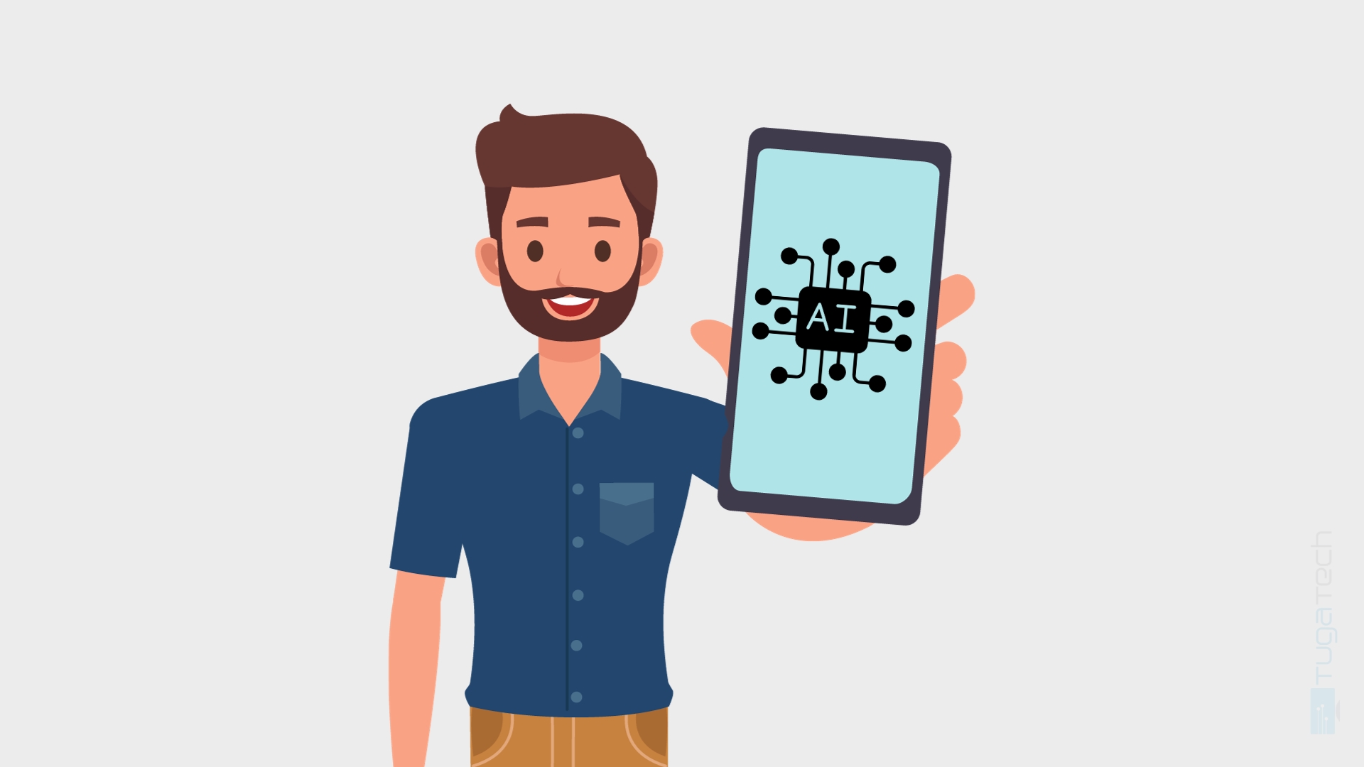 utilizador com smartphone a informar de AI