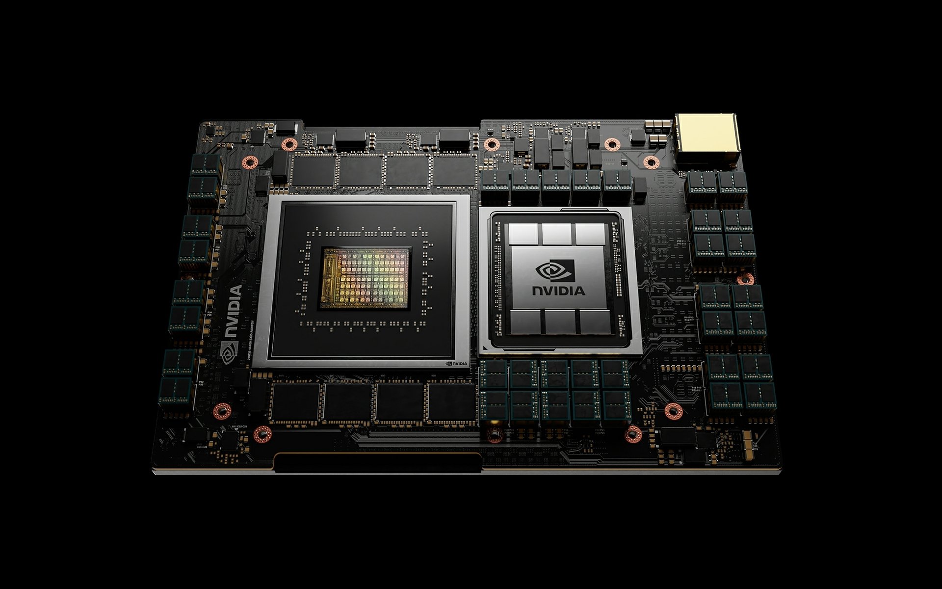 Placa base da Nvidia com chips à mostra