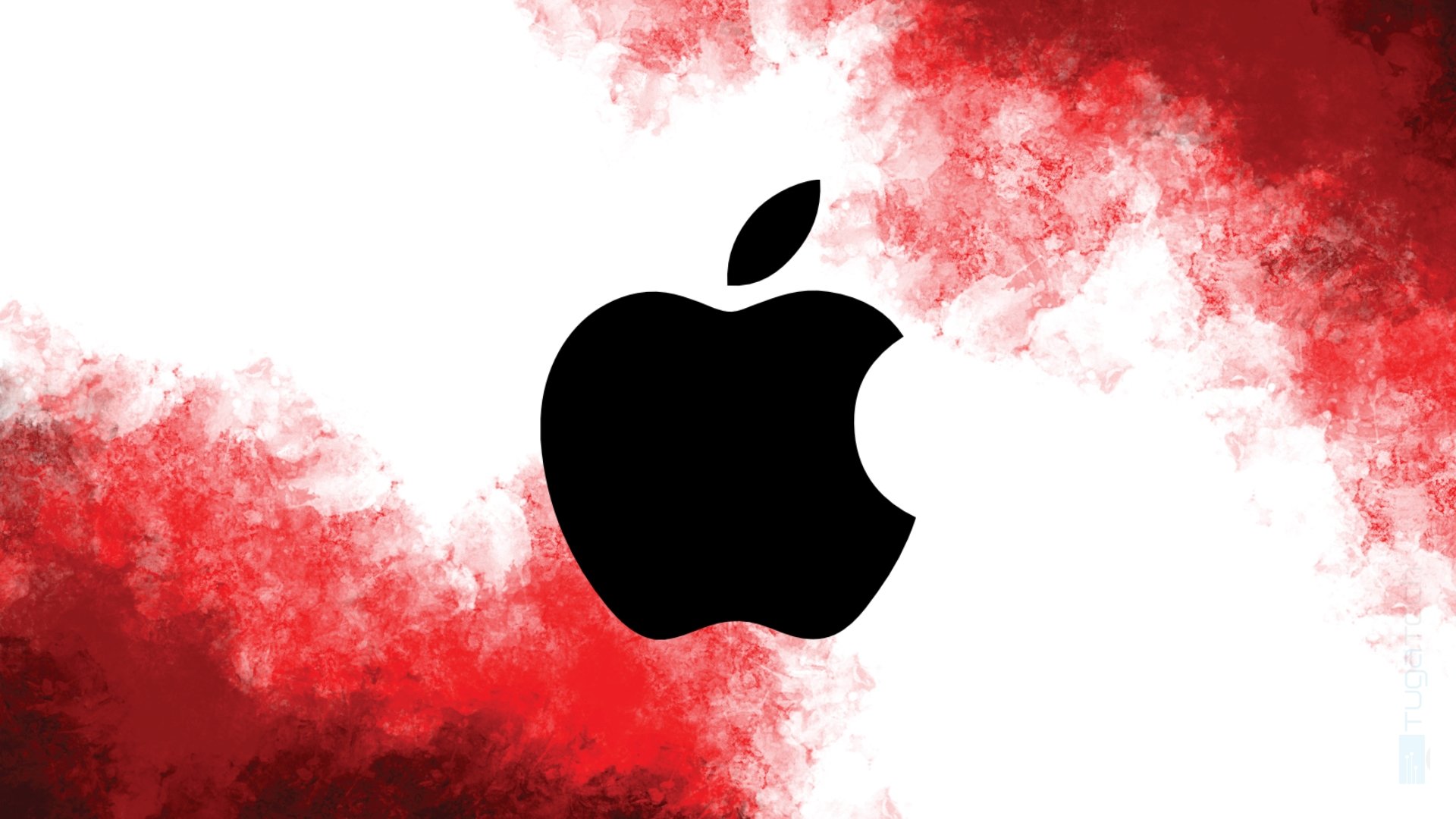 Logo da Apple em fundo vermelho