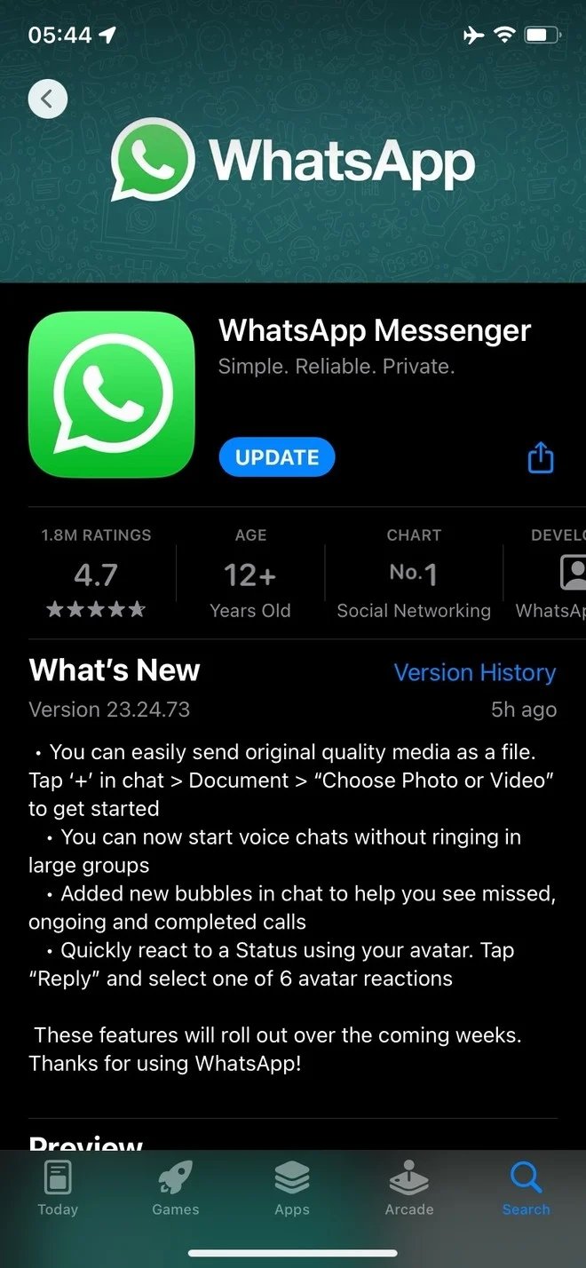 lista de alterações do WhatsApp no iOS