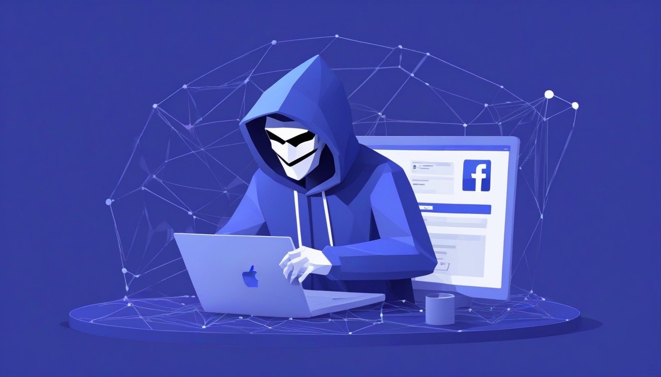 Hacker em frente de computador com o Facebook