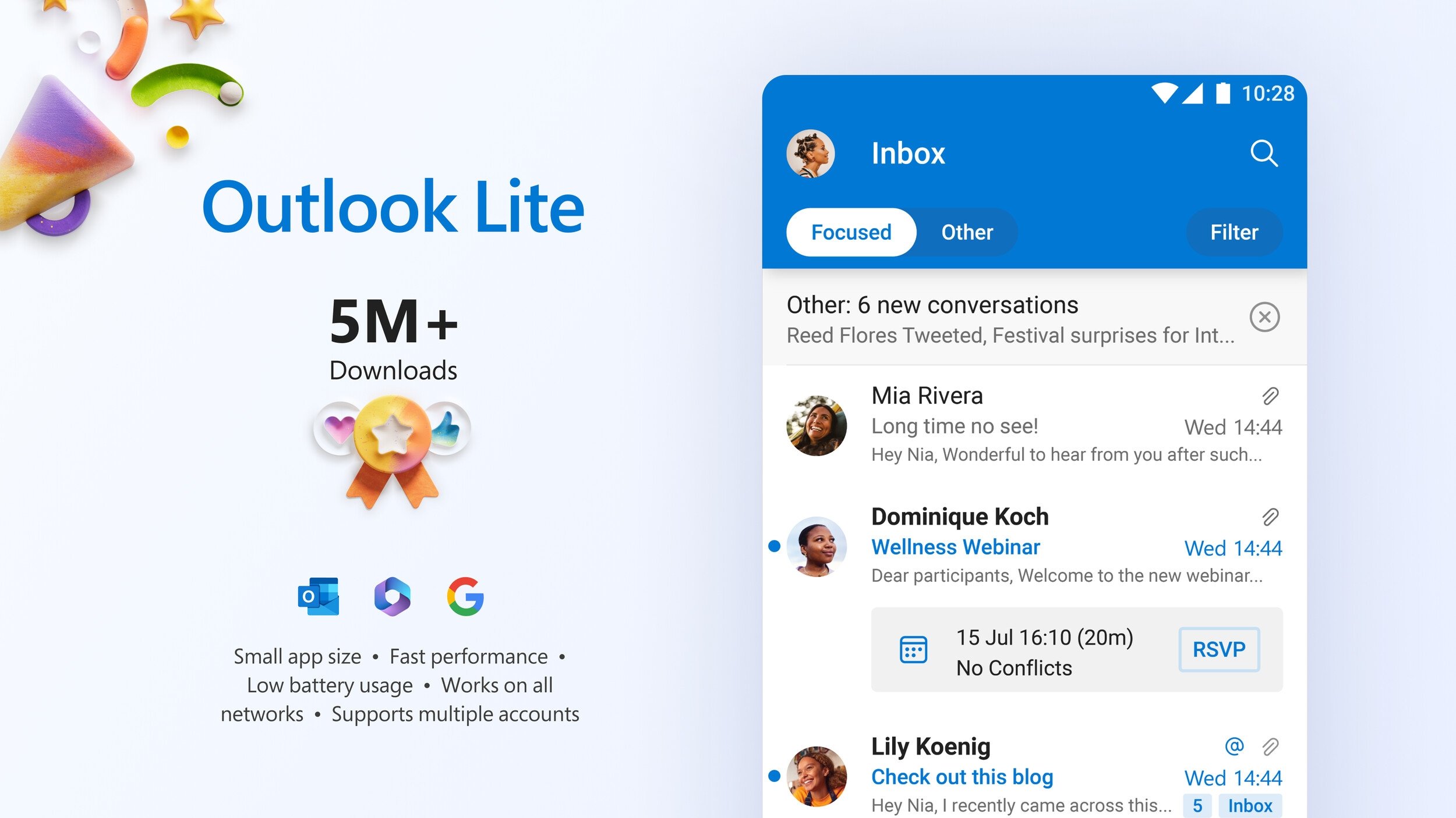Outlook Lite atinge os 5 milhões de downloads