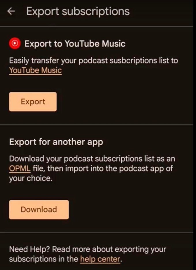 migração da app de podcasts para youtube music