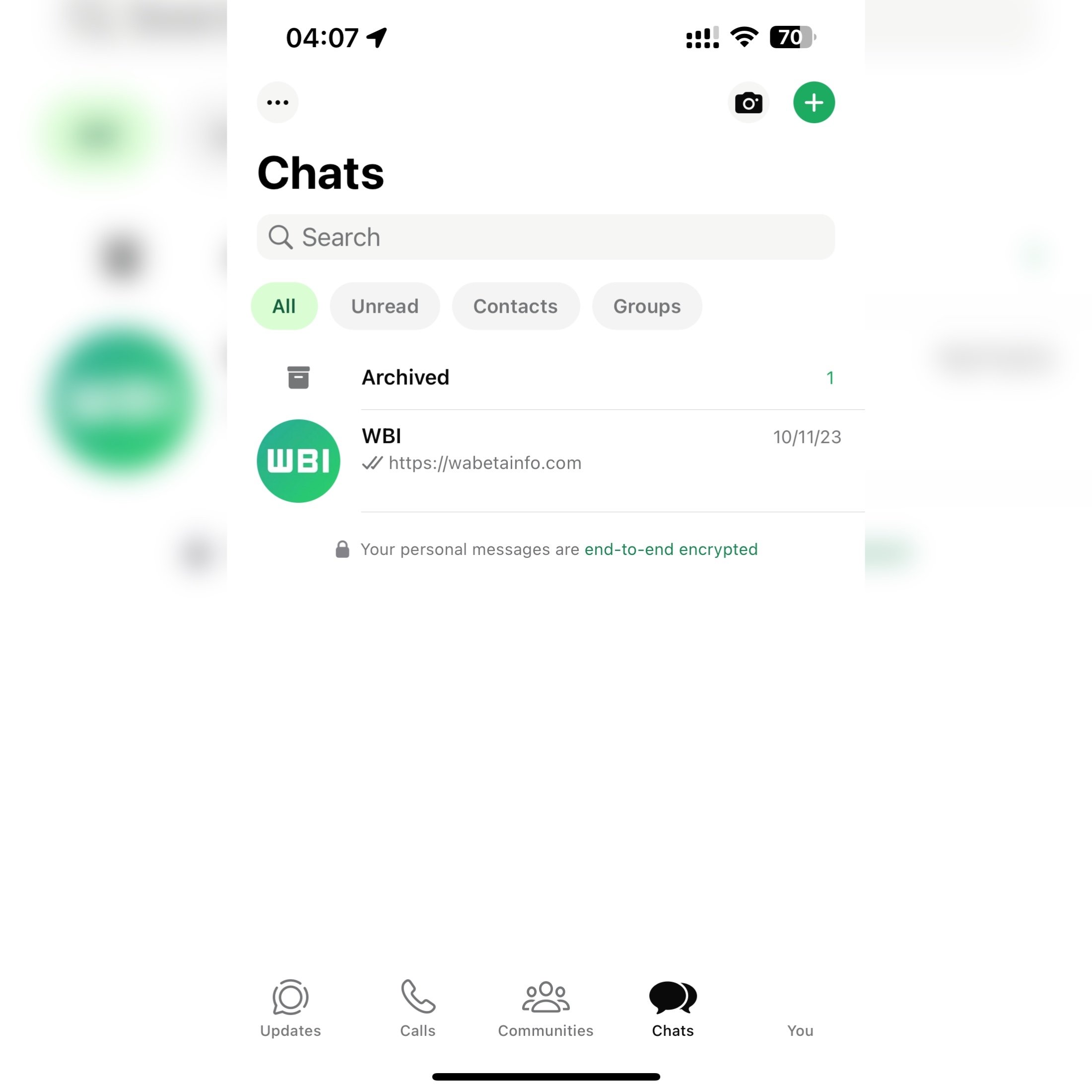 filtro de mensagens dentro do WhatsApp