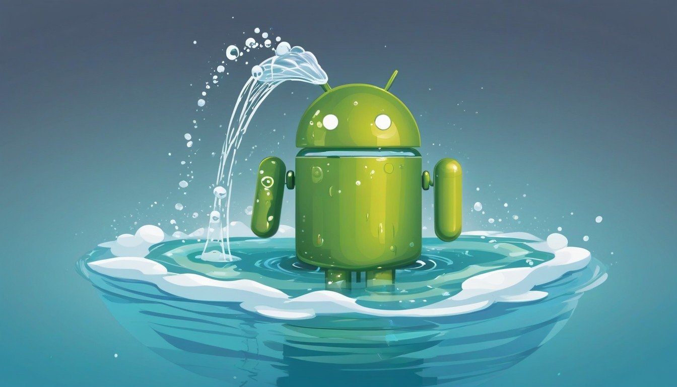 Android a tomar banho em água