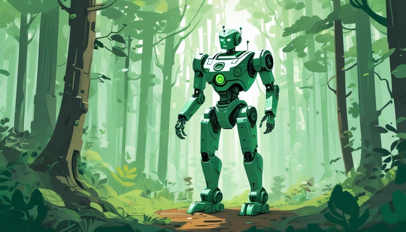 Robot no meio de floresta
