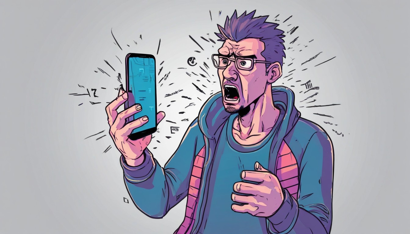 Utilizador frustado com smartphone