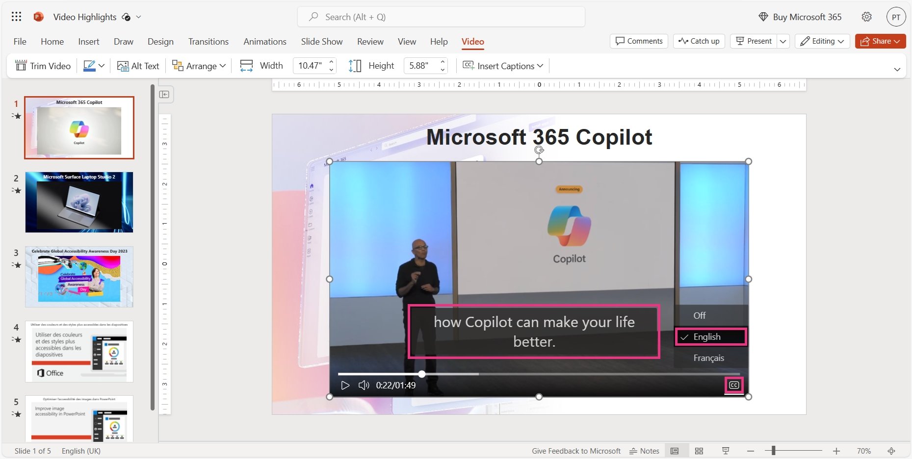 Microsoft powerpoint com legendas em videos