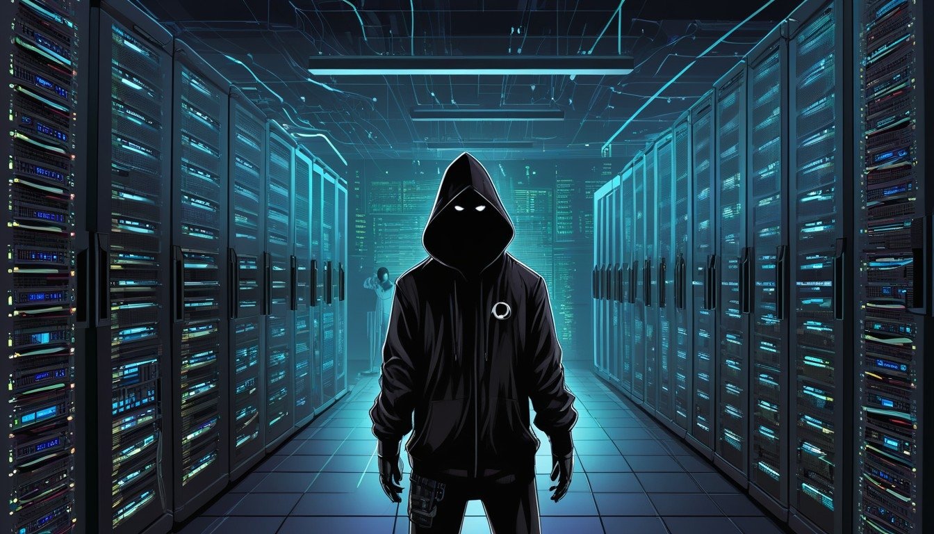 hacker em frente de sistemas