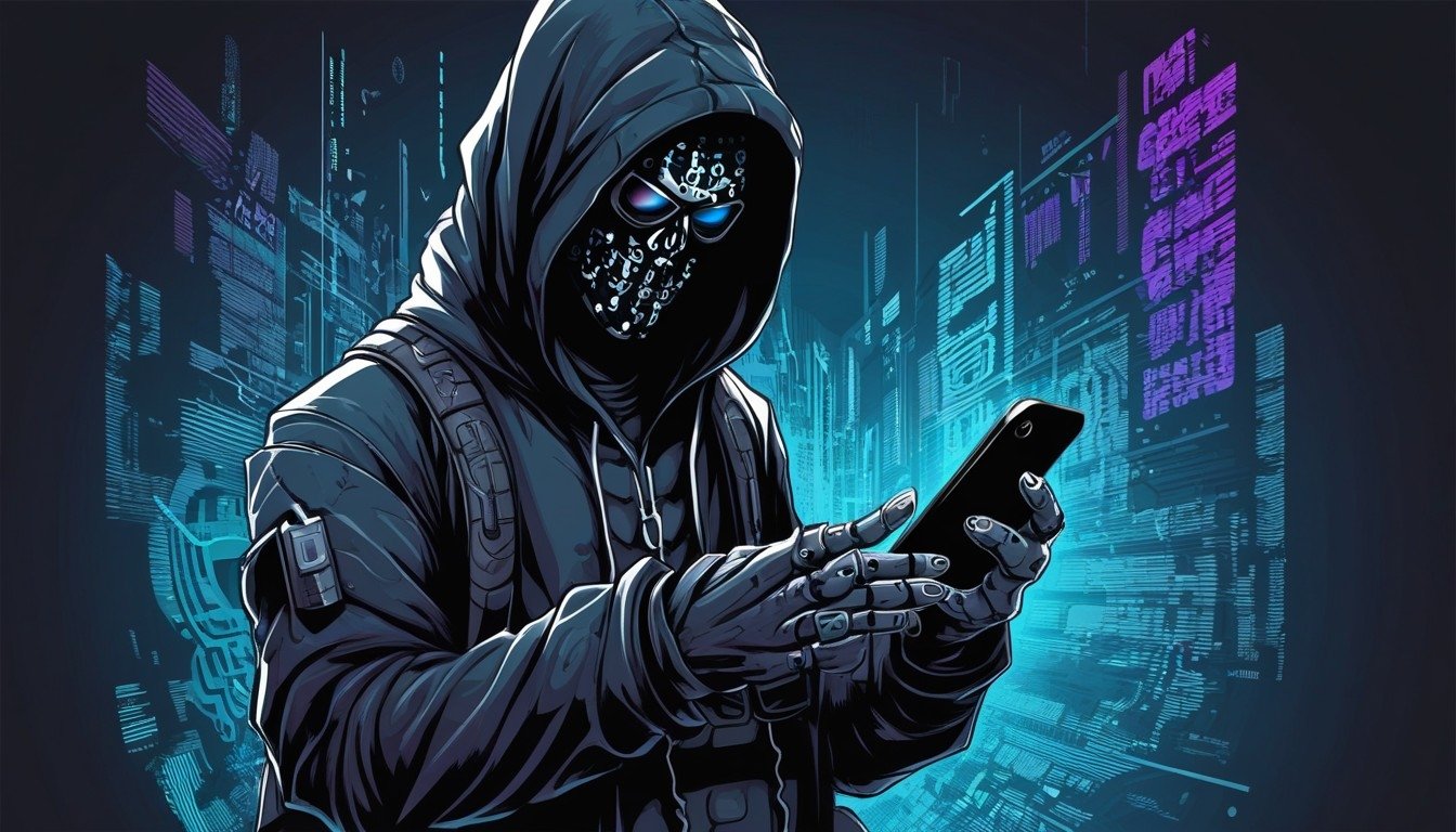 hacker com smartphone na mão