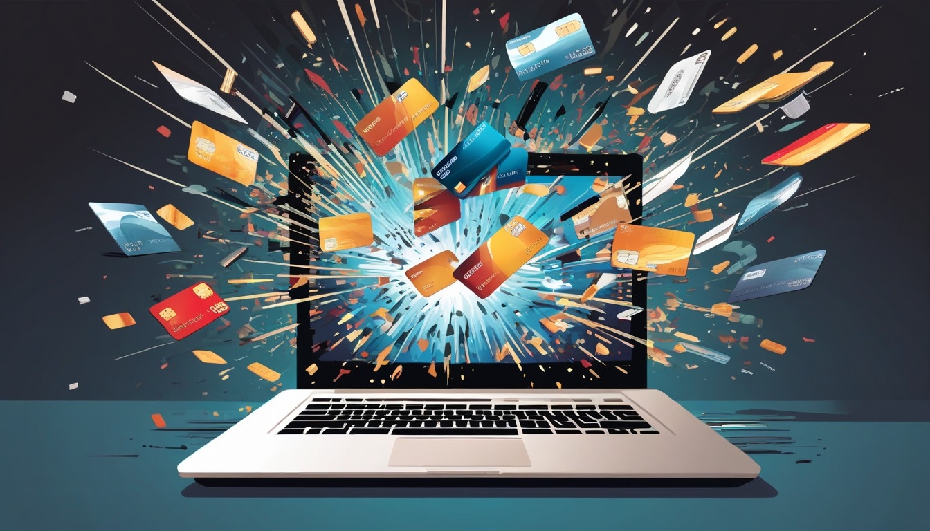 cartões de crédito a explodir de computador