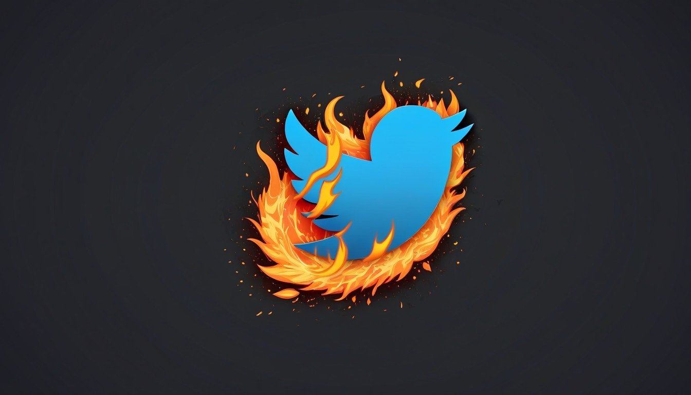 logo do Twitter com fogo