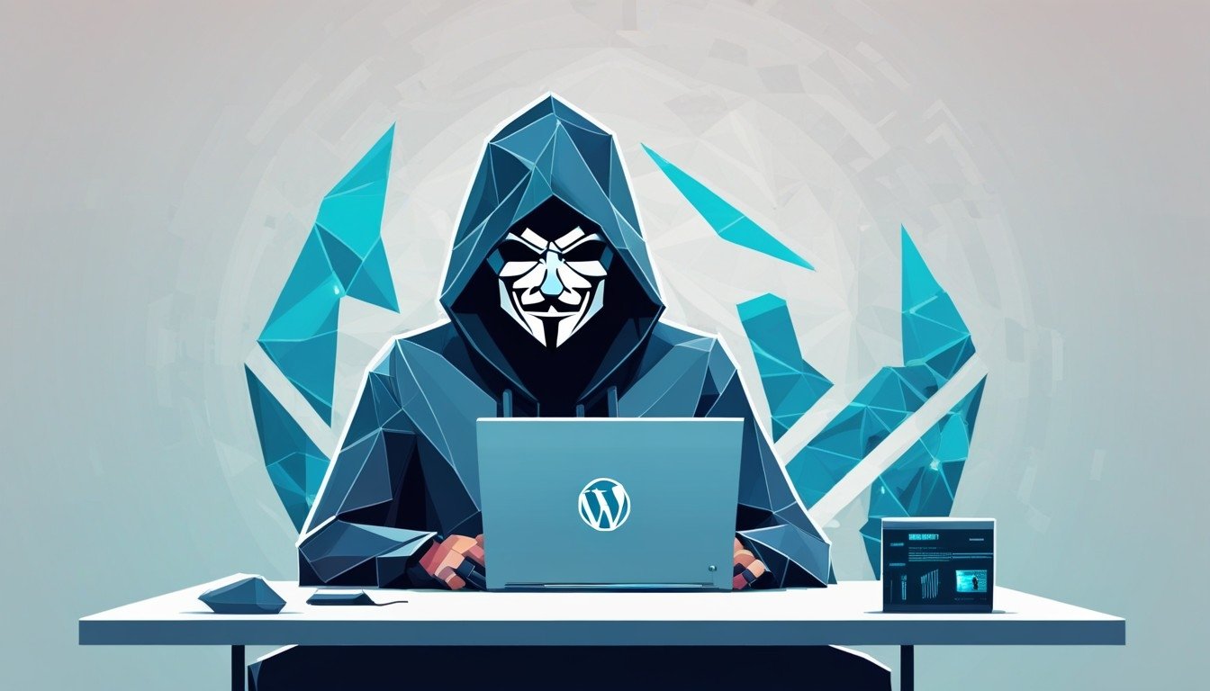 hacker em computador com logo do wordpress