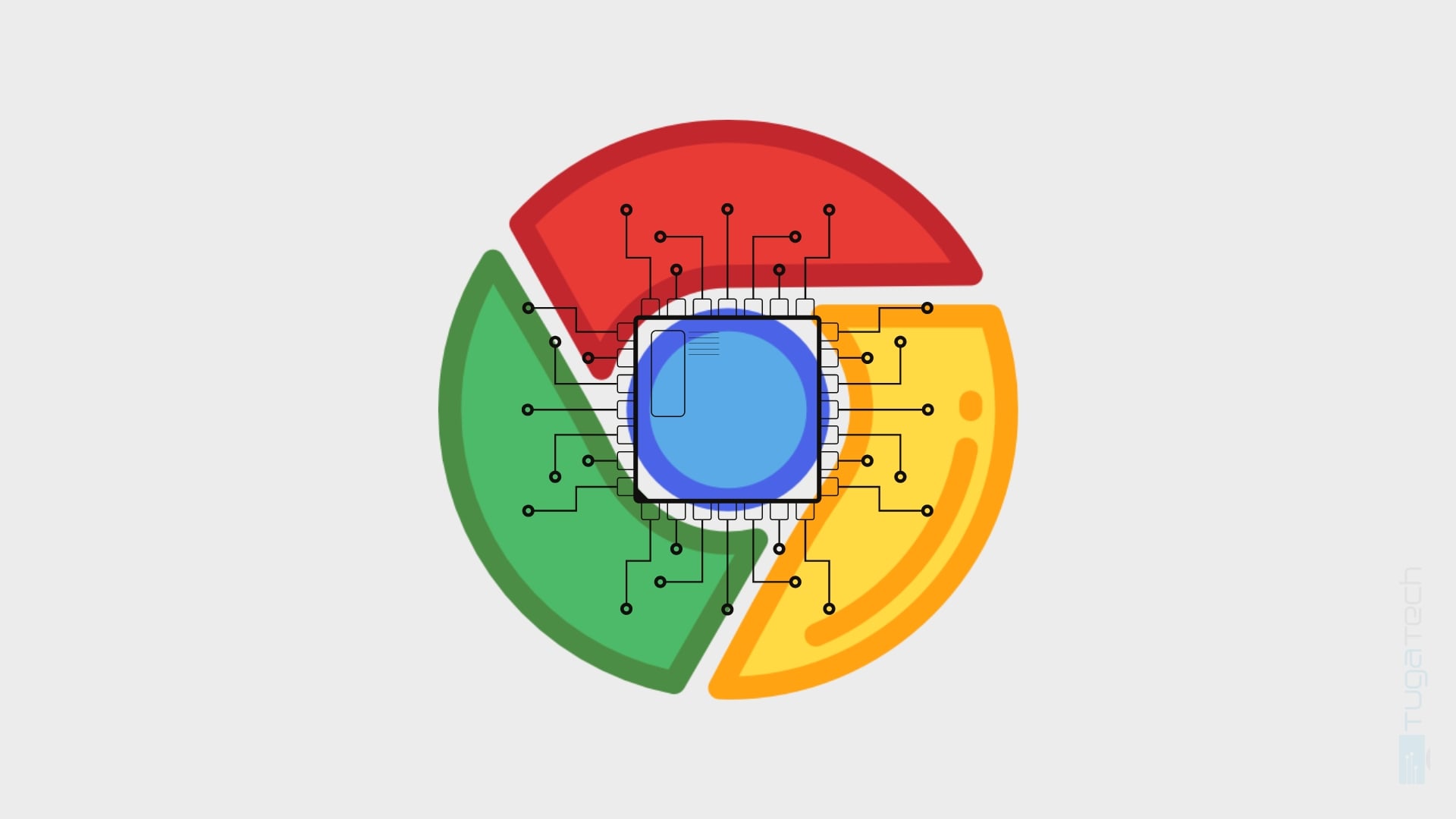 logo do chrome com chip sobre o mesmo