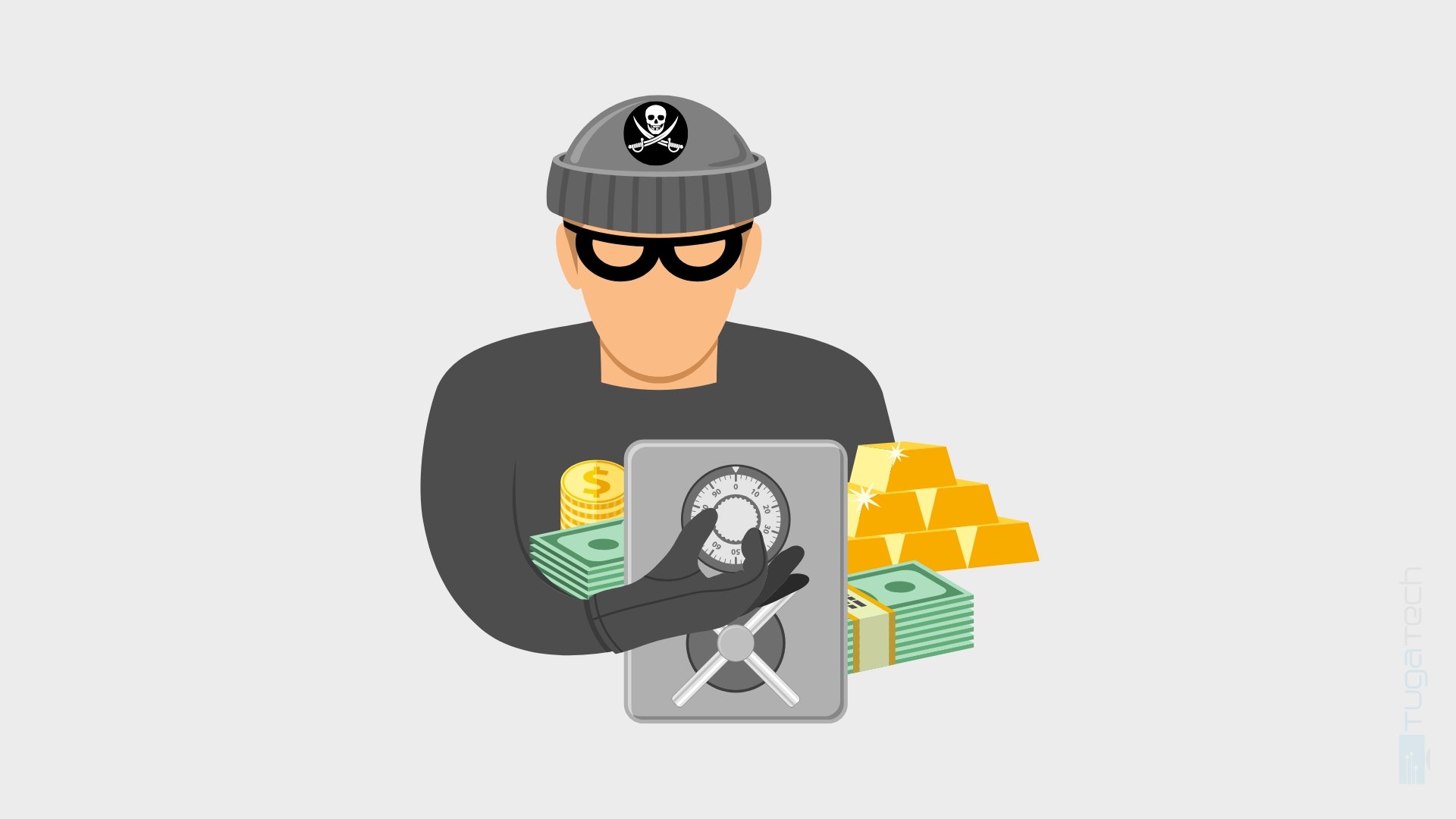 hacker a roubar cofre com chapéu pirata