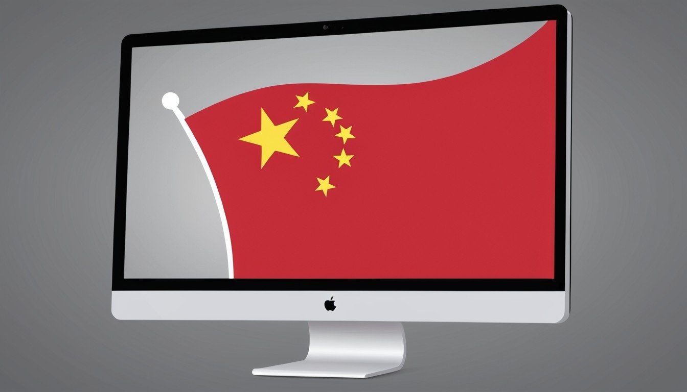computador da Apple com bandeira da china