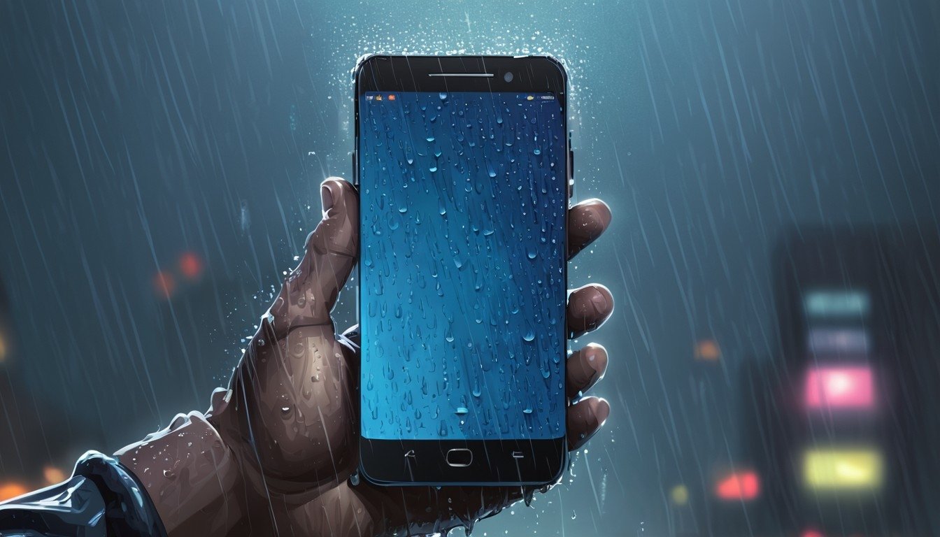 smartphone a ser usado na chuva
