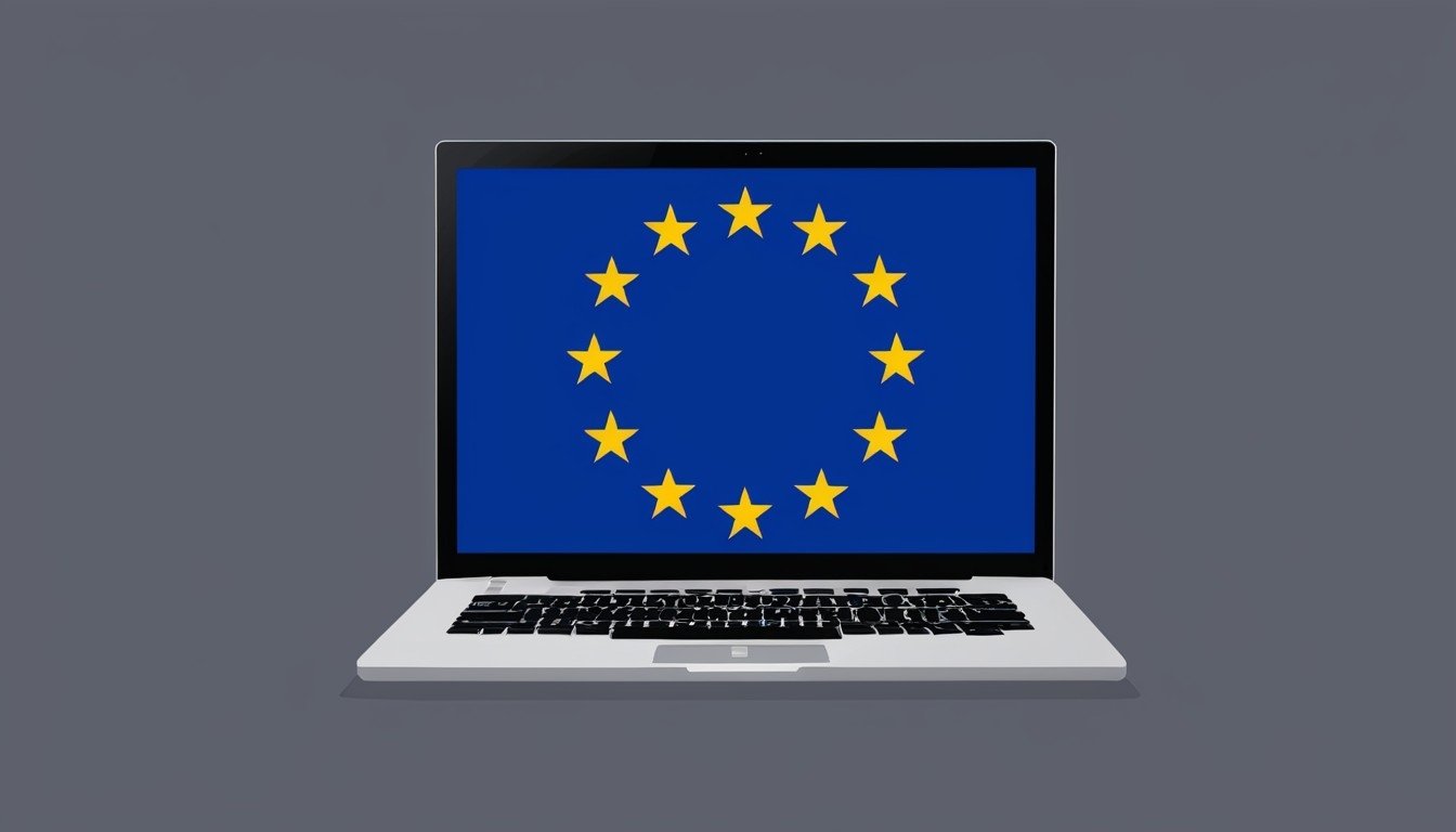 computador com bandeira da União Europeia