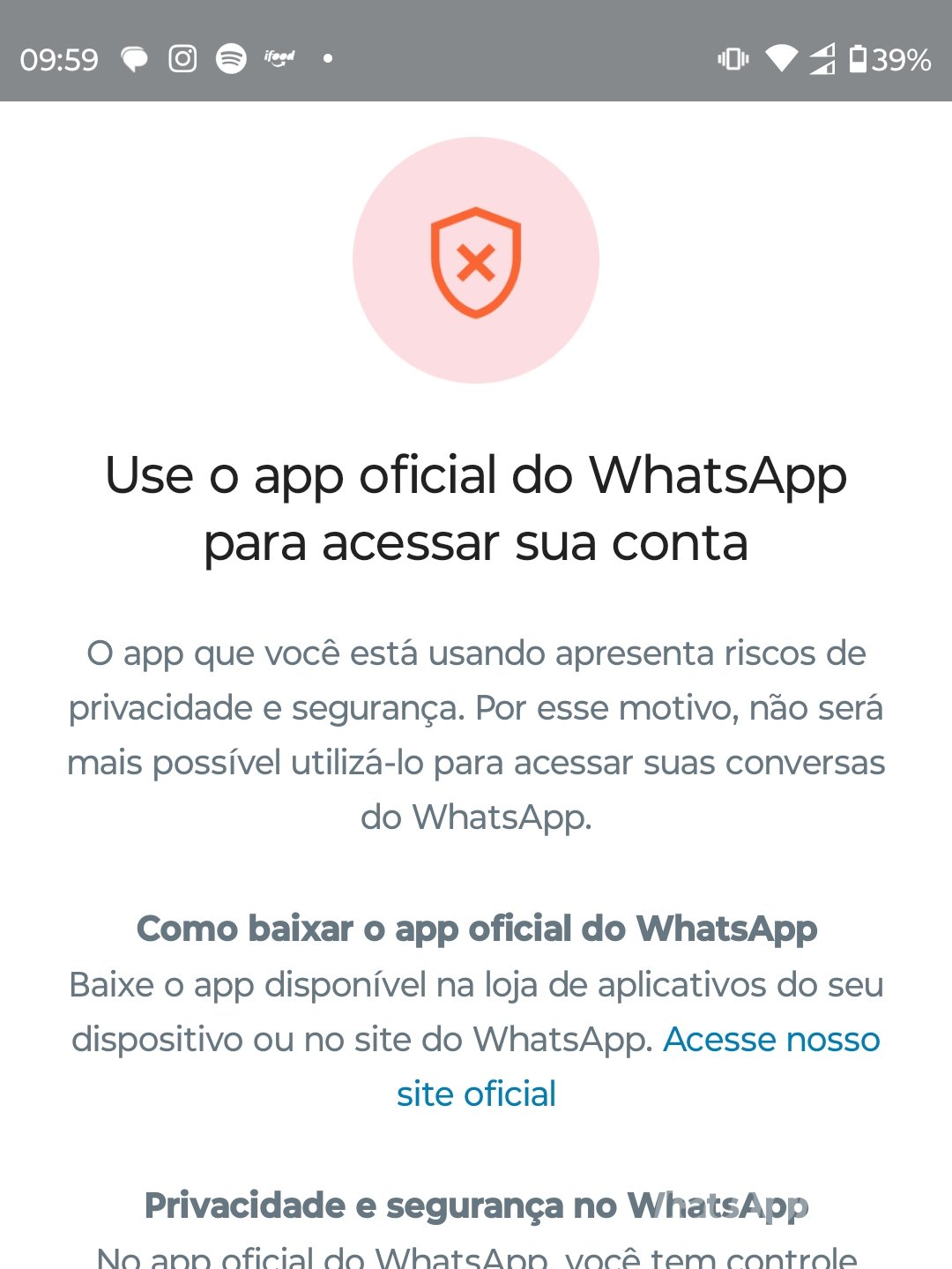 mensagem de alerta do whatsapp