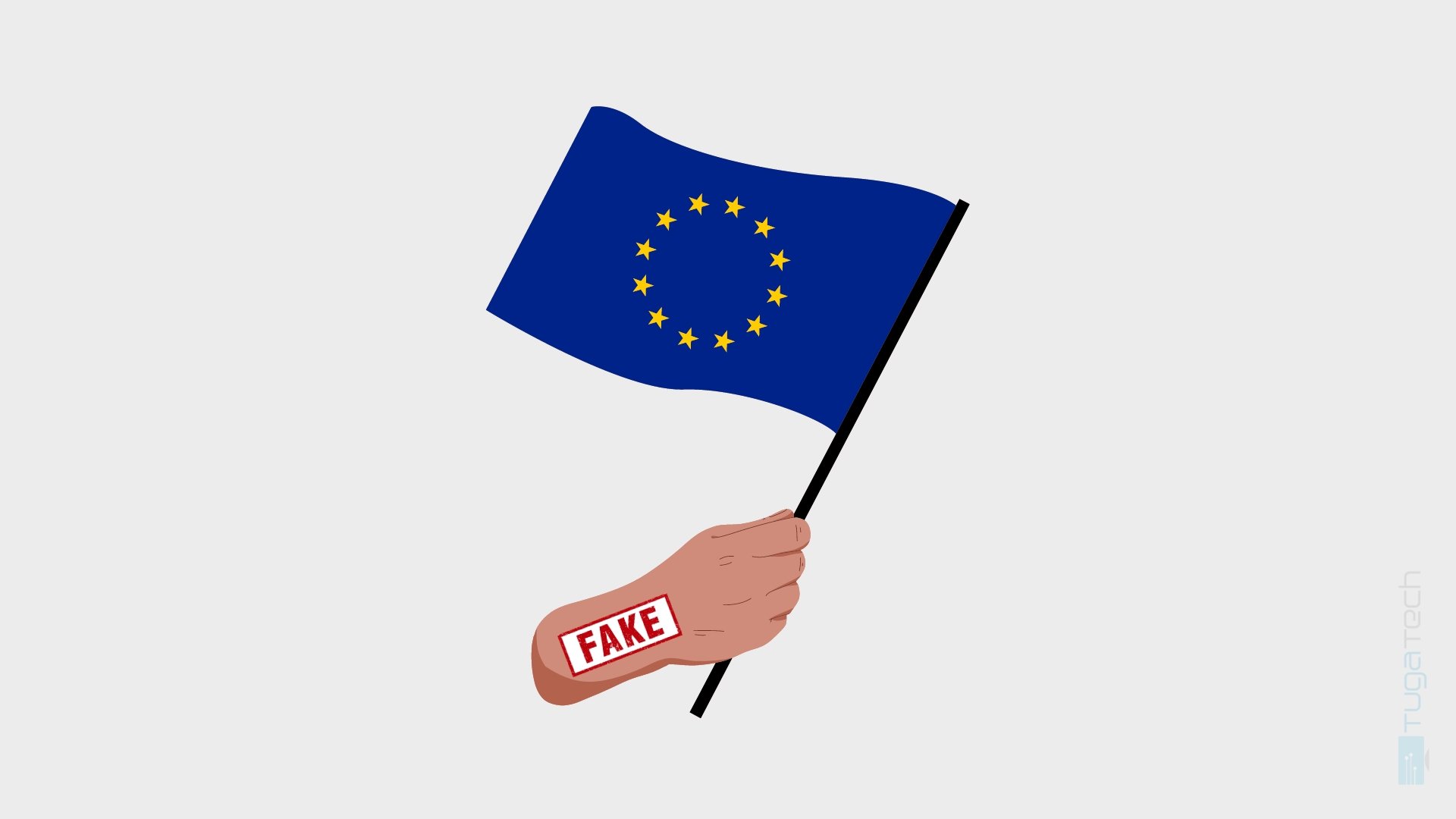 Bandeira da UE com fake no braço