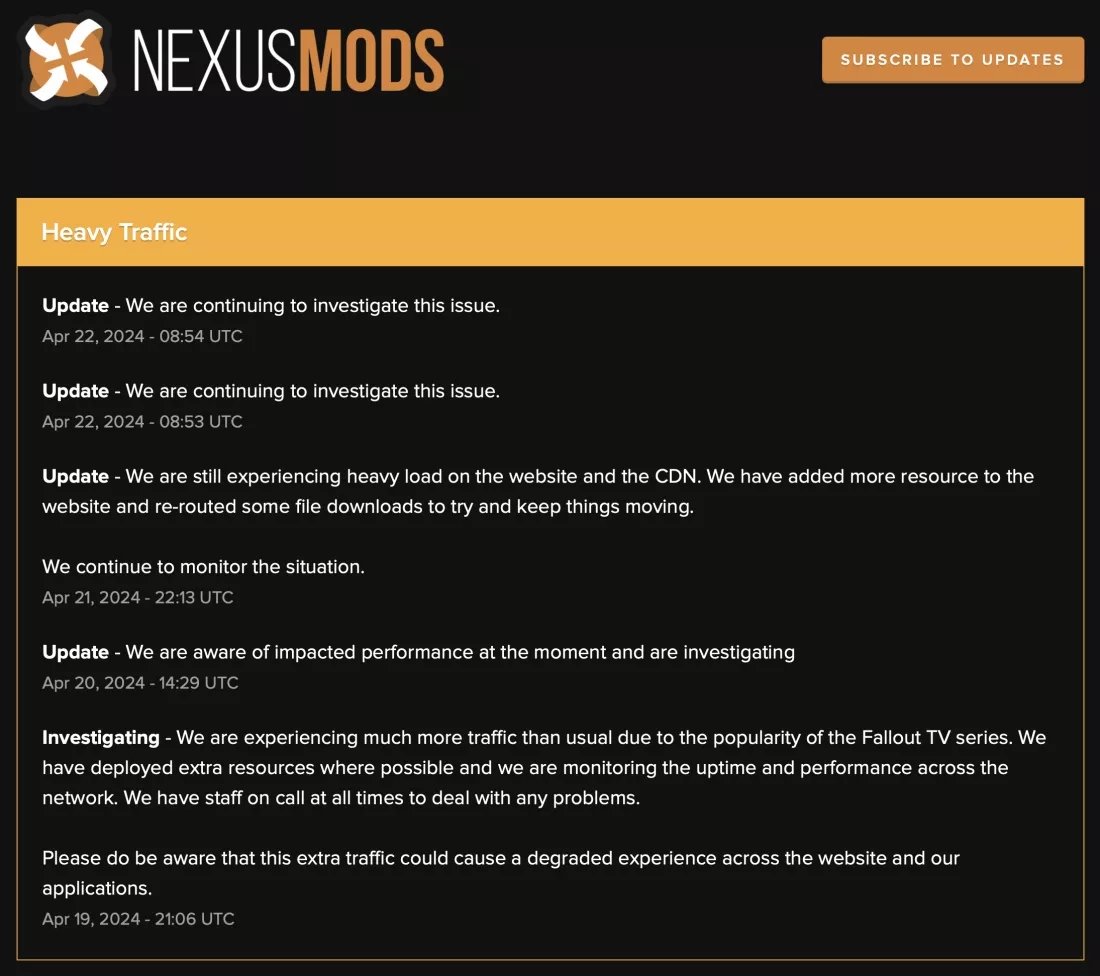 falhas registadas na nexus mods