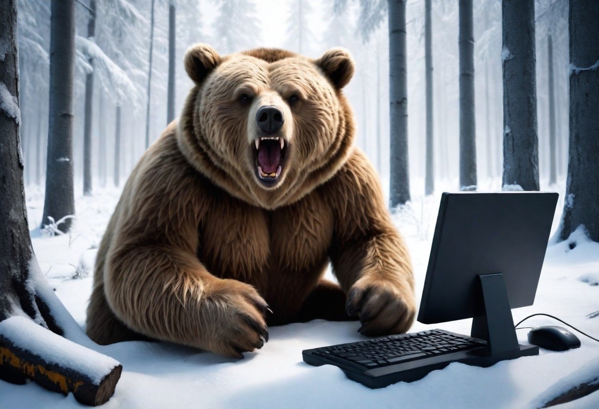 Urso na floresta com computador