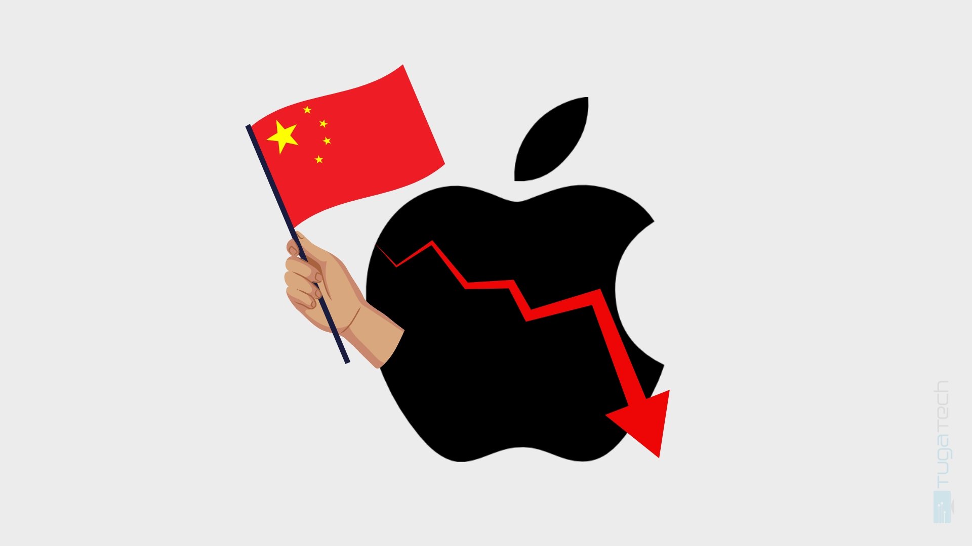 Apple com bandeira da China em queda