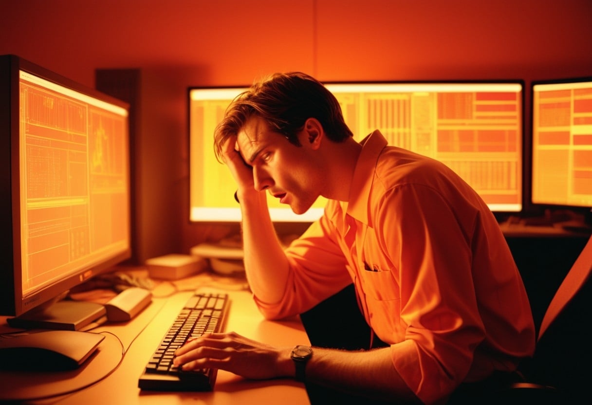 engenheiro em frente de computador cansado