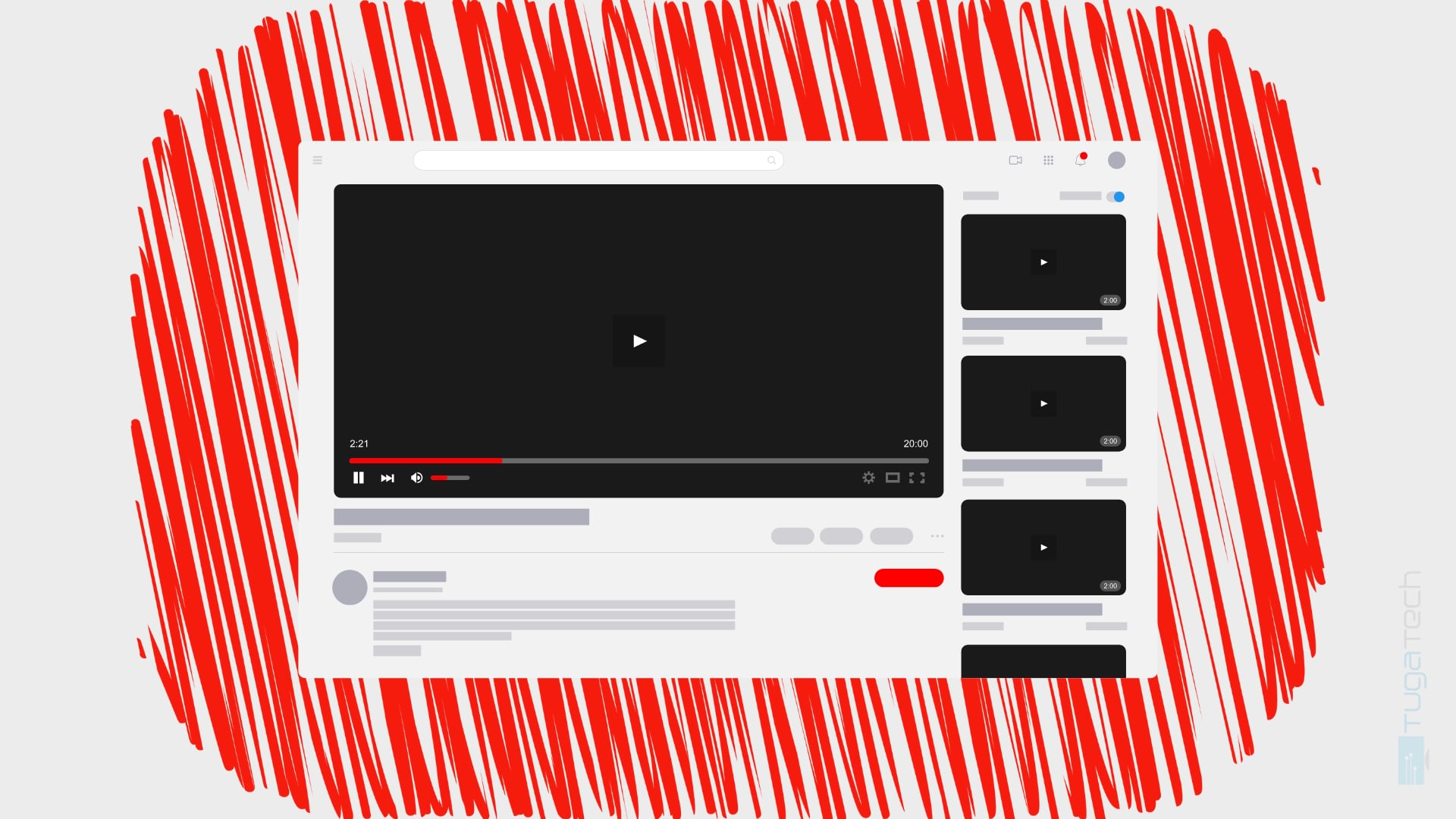 Youtube play botão e interface