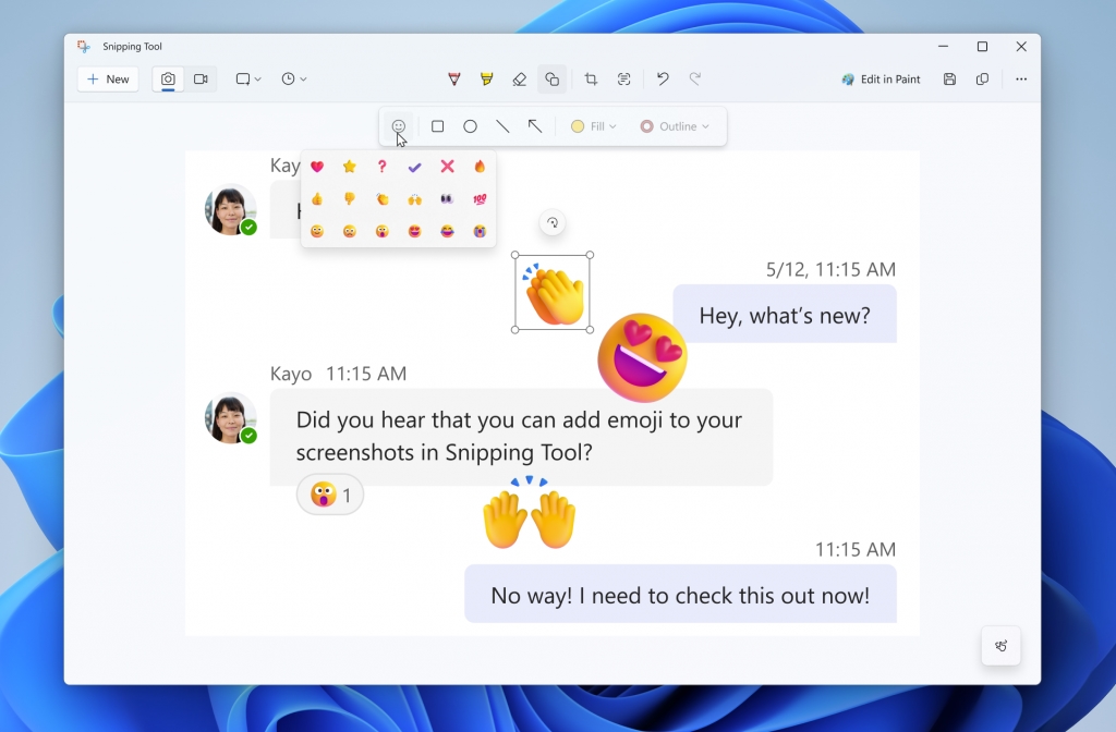 Paint com novos emojis e ferramenta de recorte do Windows 11