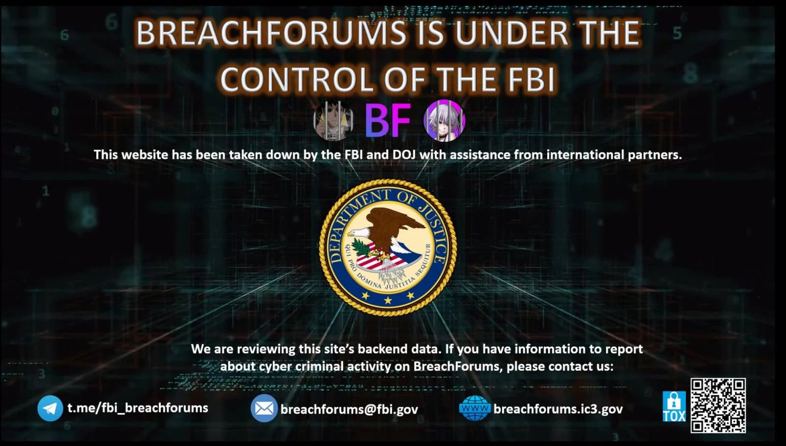mensagem presente no site BreachForums do FBI