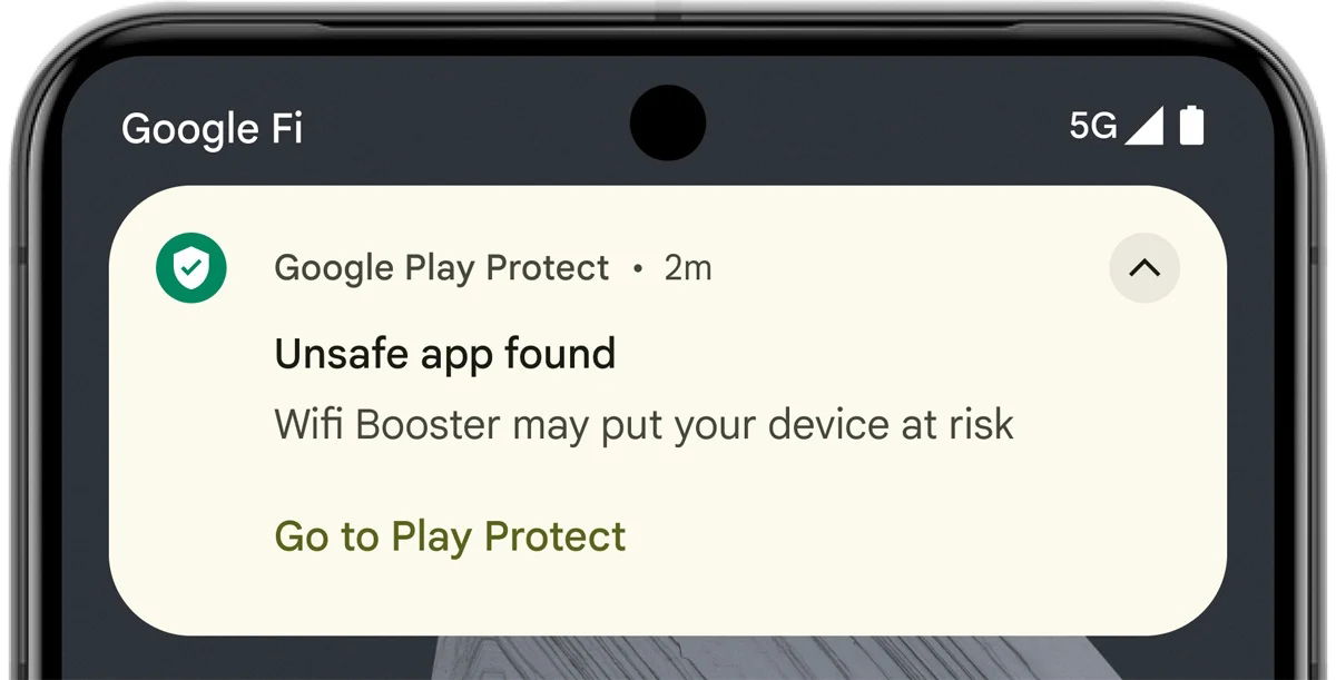 notificação de alerta do Google Play Protect a alertar para app potencialmente maliciosa