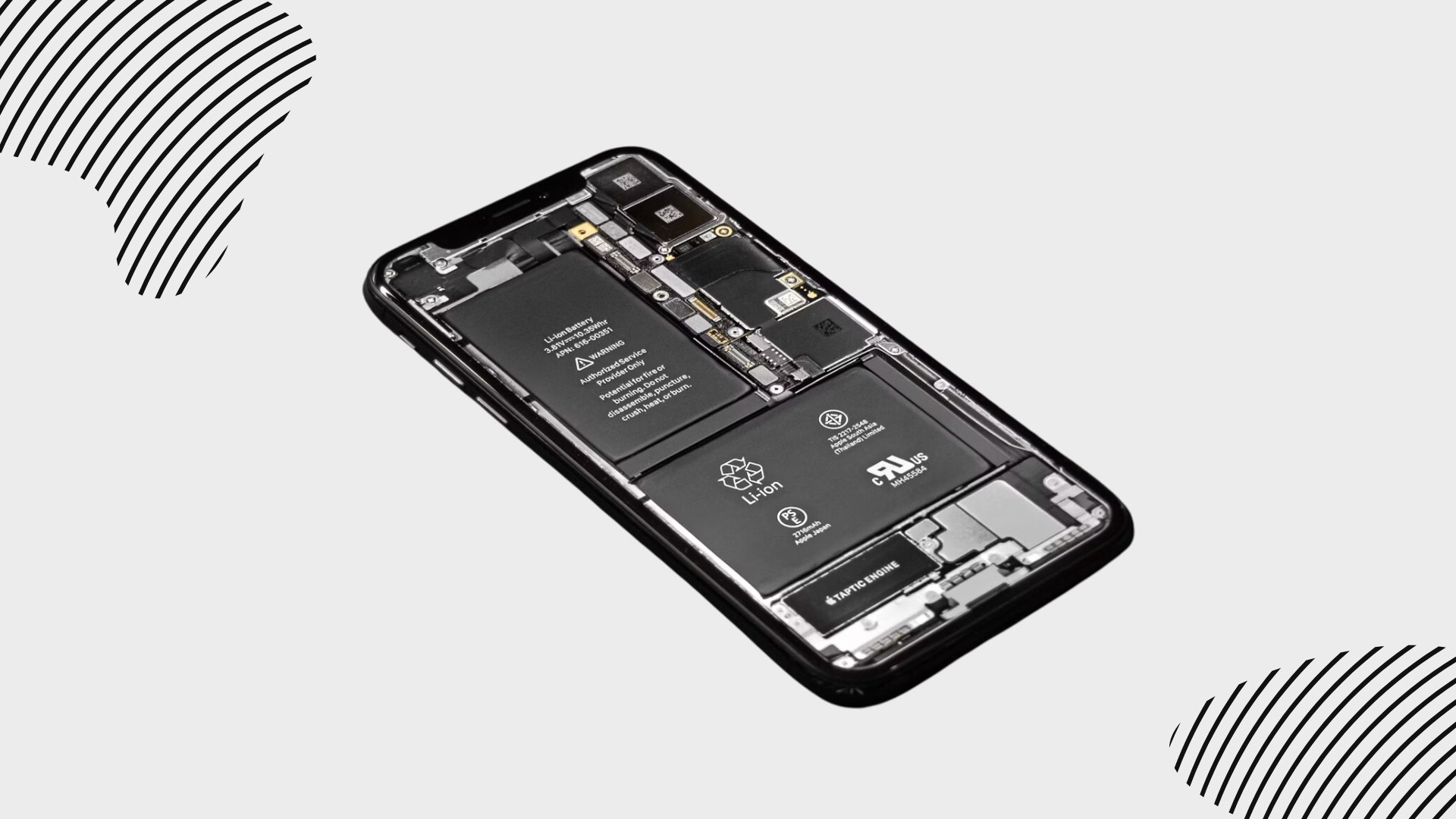 iphone com parte traseira removida e componentes internos visiveis
