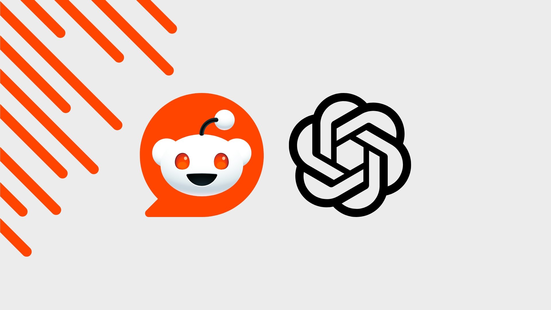 Reddit e OpenAI logos no centro da imagem com linhas retas na parte lateral