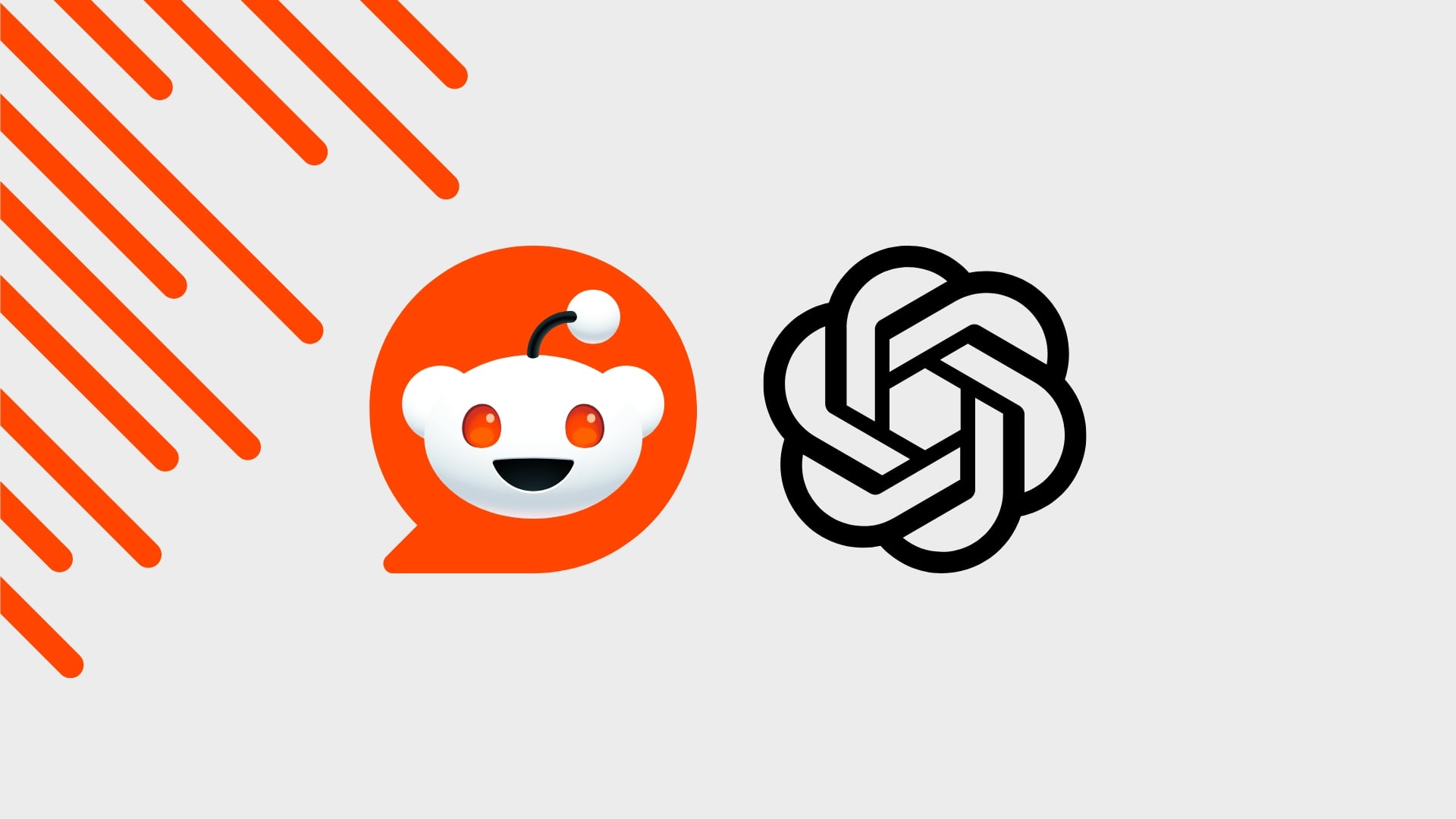 Reddit e OpenAI logos no centro da imagem com linhas retas na parte lateral
