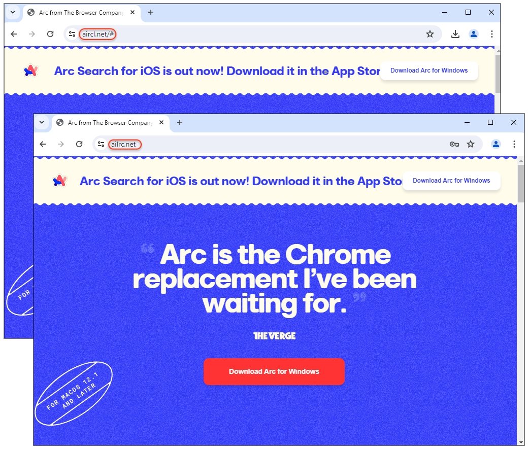 falso site do navegador arc com malware