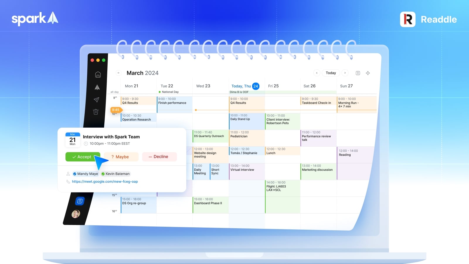 Spark Mail calendário