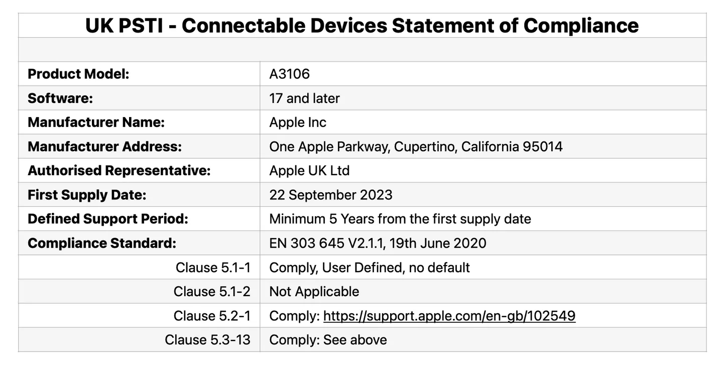 Apple registo para suporte de atualizações do software