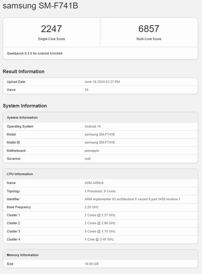 imagem do teste benchmark Samsung Galaxy Z Flip 6