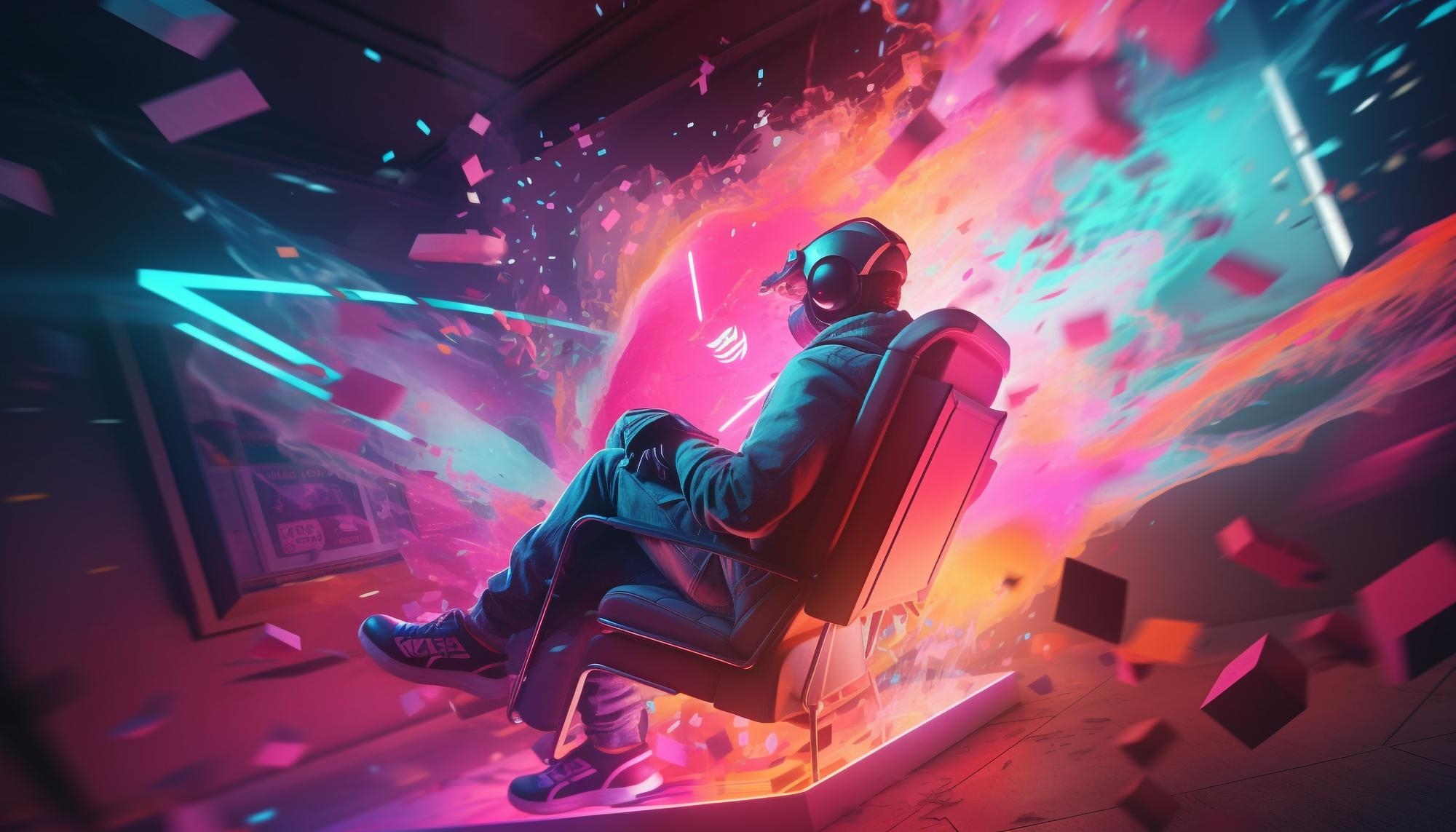 Gaming com jogador em cadeira