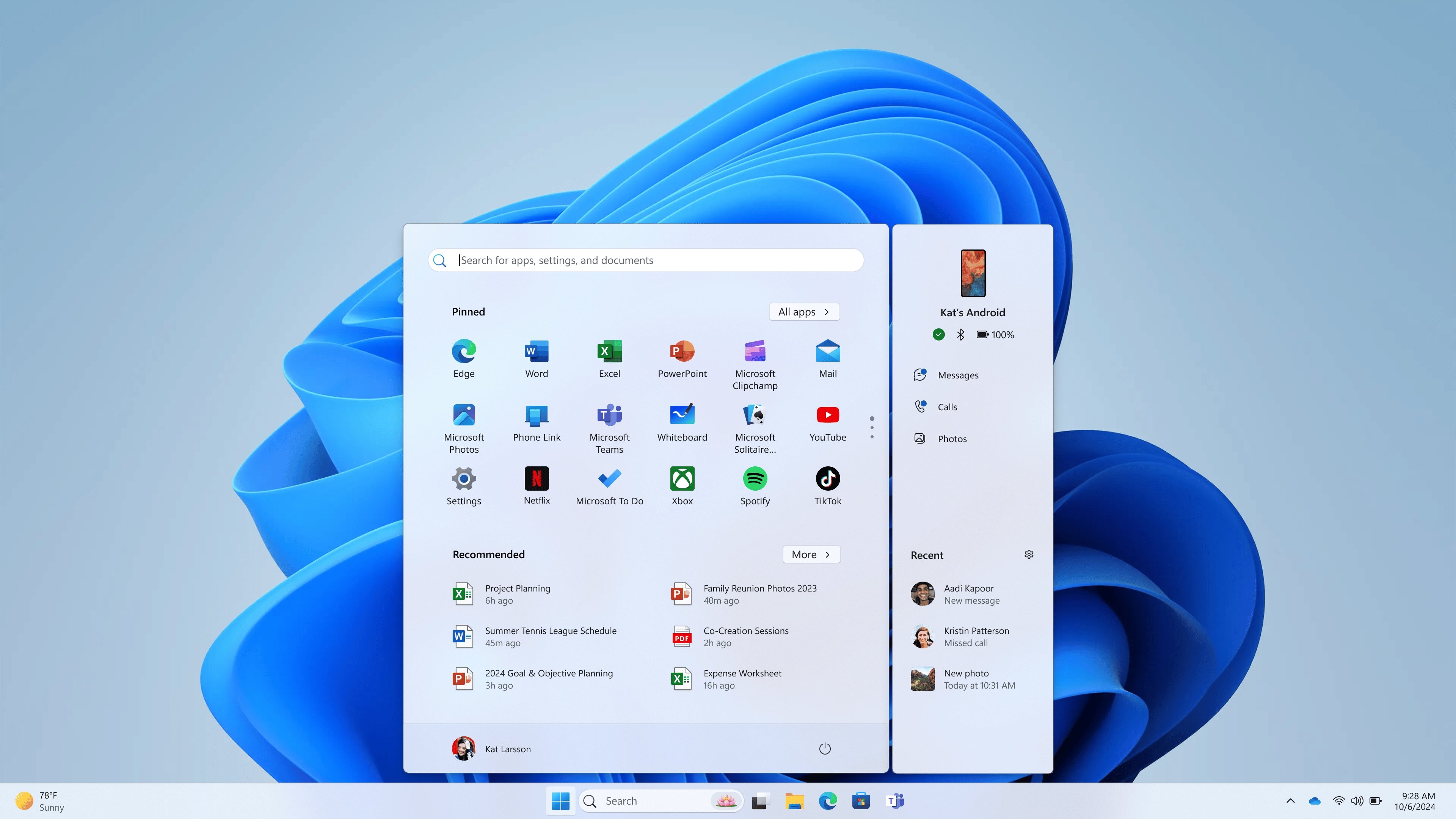 Windows 11 com novo menu inicial interligado a smartphone
