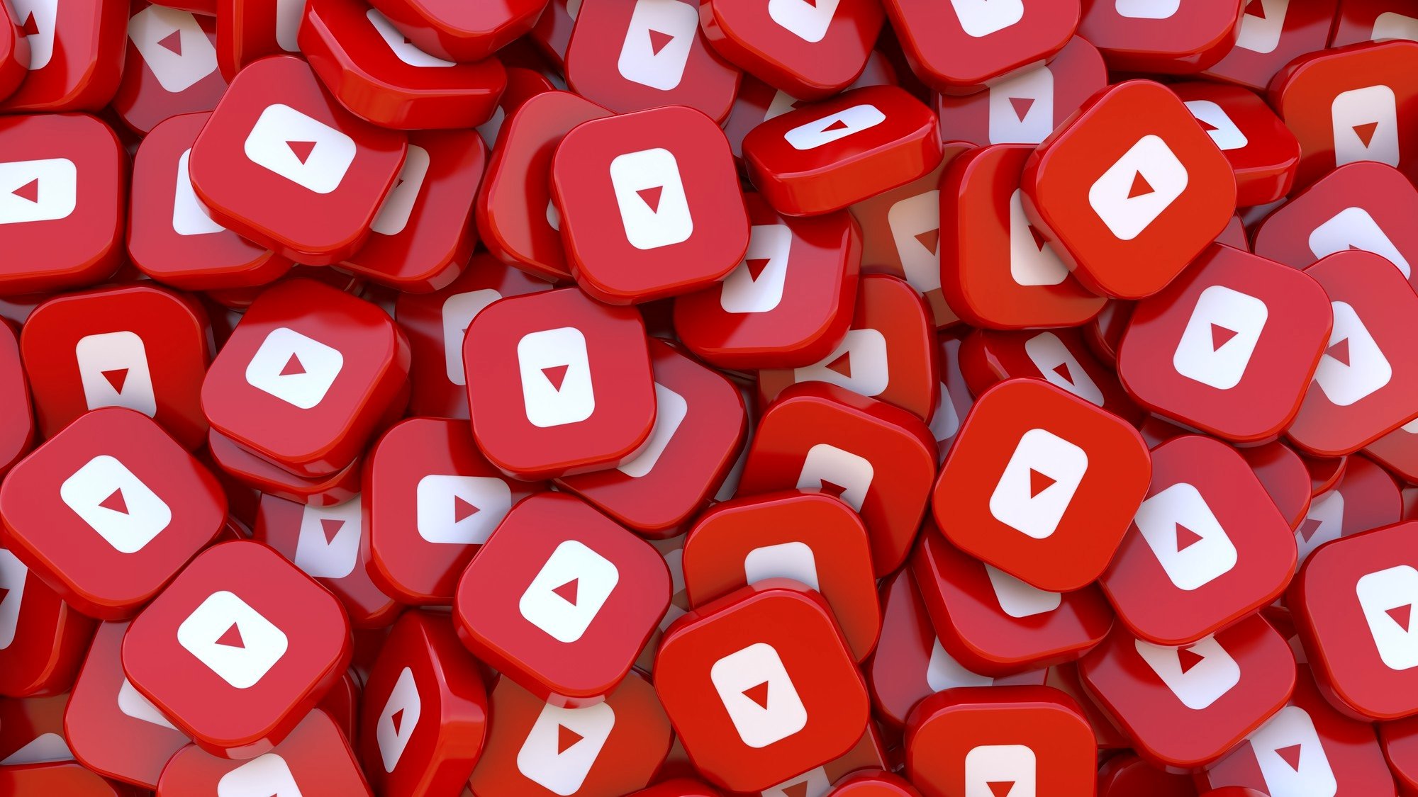 Lot of Youtube square badges in a close up view