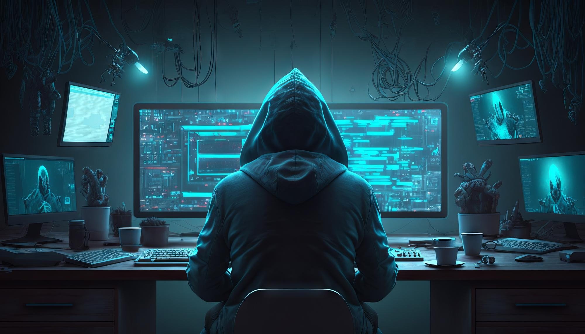hacker em frente de computadores