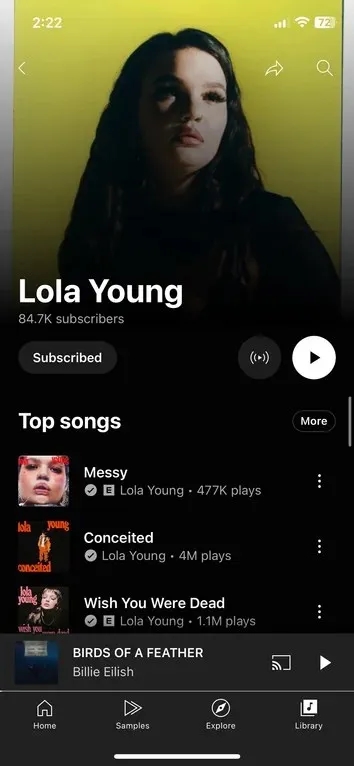 nova interface das páginas de artistas youtube music