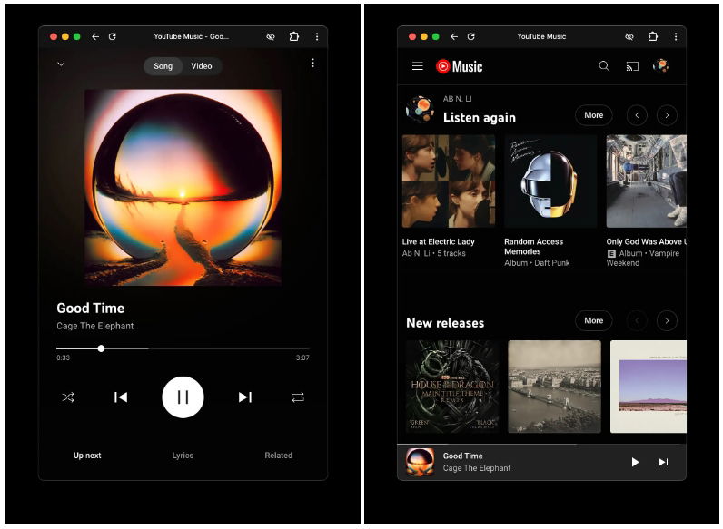 interface adaptada do youtube music