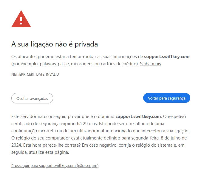 mensagem de ssl expirado