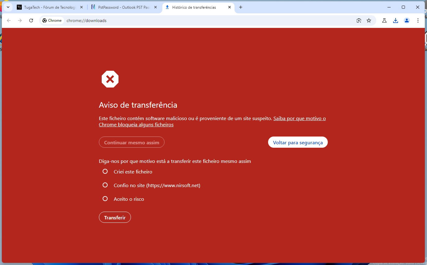 alerta do chrome para download perigoso