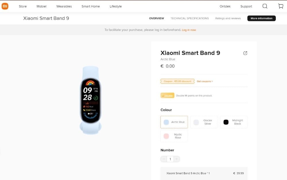 site com listagem da Xiaomi Smart Band 9