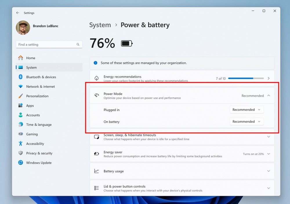 novos esquemas de energia do windows 11